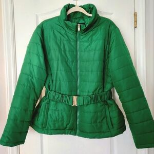 New York & Company, Green Puffer Jacket with Belt/Buckle,  Women's XL